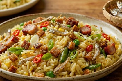 nasi goreng ikan asin jambal roti dengan aroma khas dan taburan bawang goreng