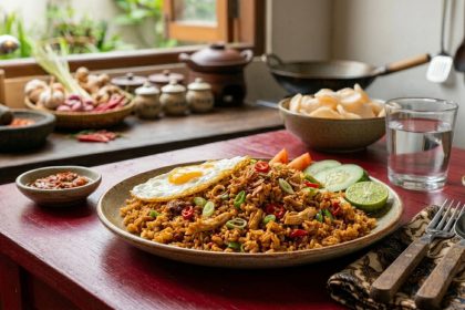 nasi goreng belacan dengan aroma terasi kuat dan rasa gurih pedas khas