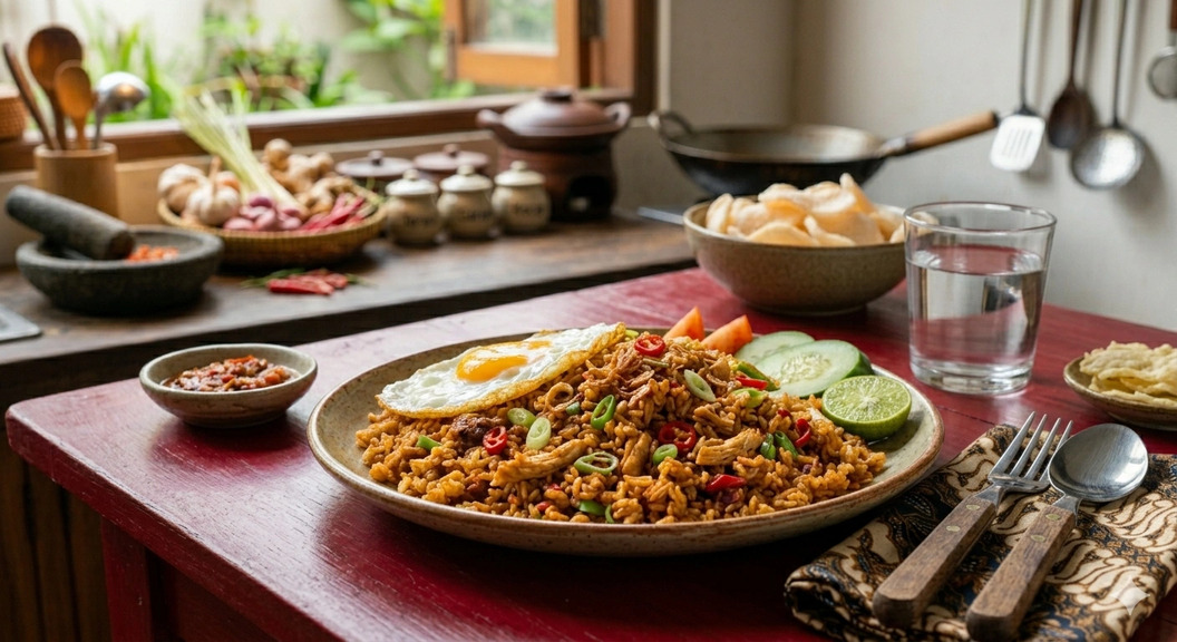 nasi goreng belacan dengan aroma terasi kuat dan rasa gurih pedas khas