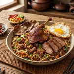 nasi goreng bebek dengan daging bebek empuk dan bumbu rempah khas indonesia