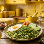 nasi goreng hijau kemangi dengan warna alami dari cabai hijau dan aroma segar daun kemangi