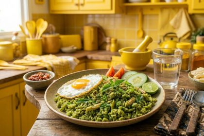 nasi goreng hijau kemangi dengan warna alami dari cabai hijau dan aroma segar daun kemangi