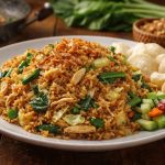 nasi goreng jawa khas dengan bumbu ulek tradisional dan telur serta ayam suwir