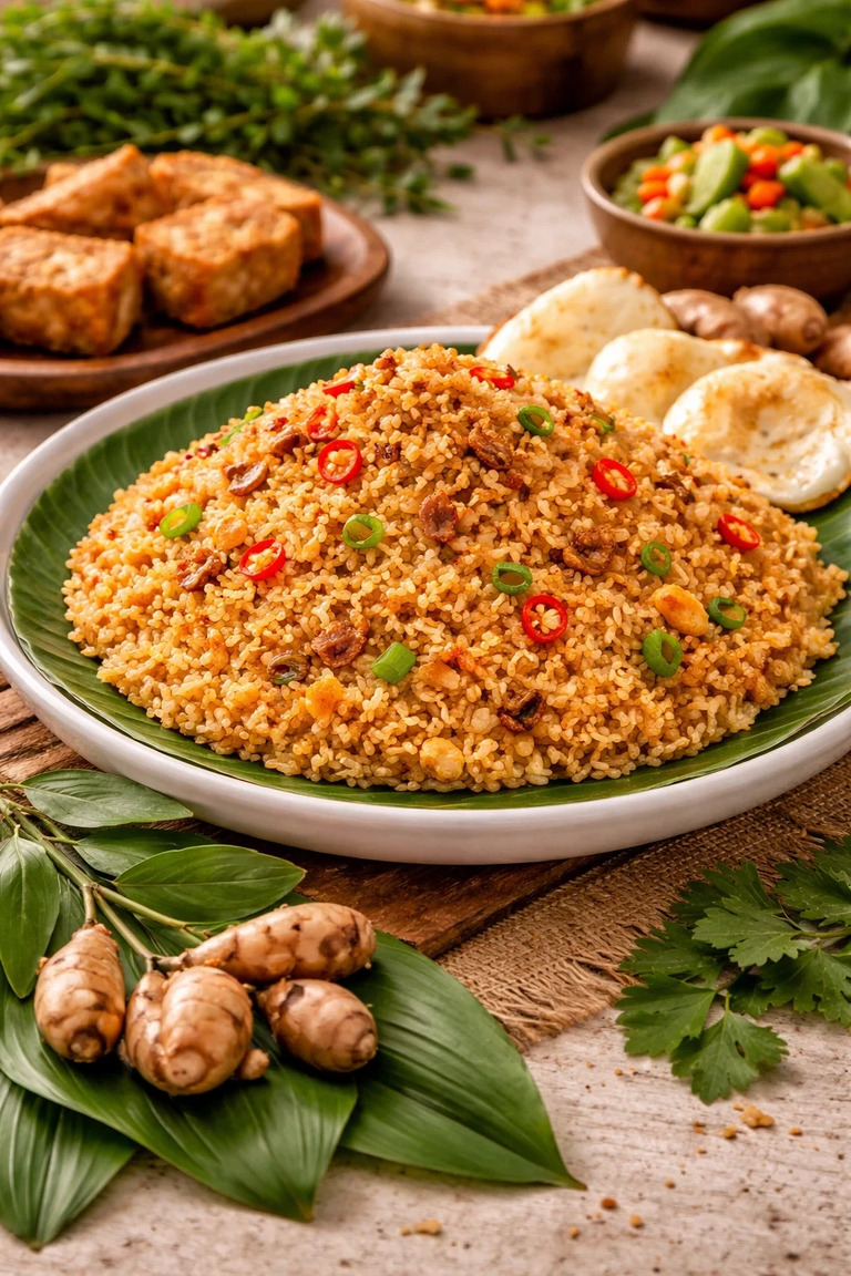 nasi goreng kencur khas jawa dengan aroma rempah kencur dan taburan bawang goreng