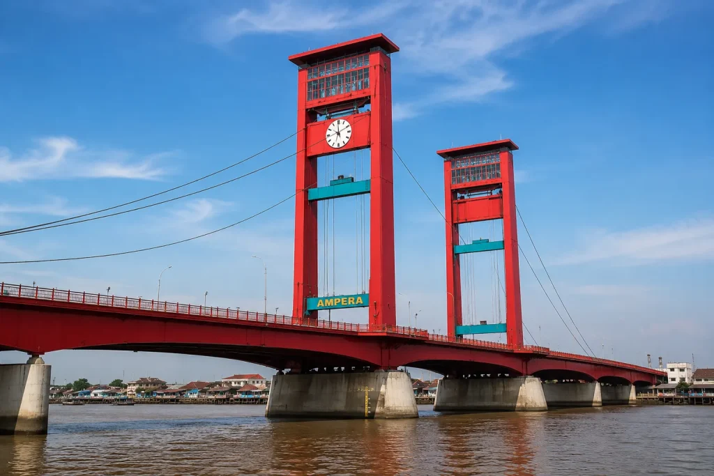 Jembatan Ampera Palembang membentang di atas Sungai Musi sebagai ikon wisata Kota Palembang