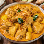 Kari ayam kentang dengan kuah santan kental dan rempah-rempah khas Indonesia