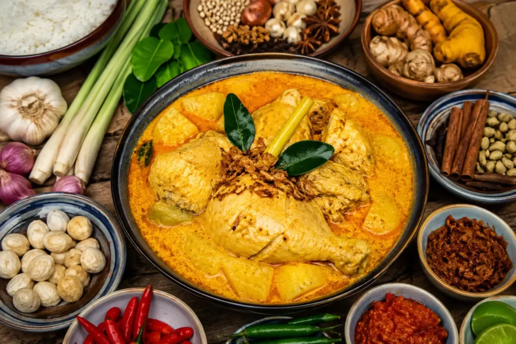 Kari ayam kentang dengan kuah santan kental dan aneka rempah khas Indonesia