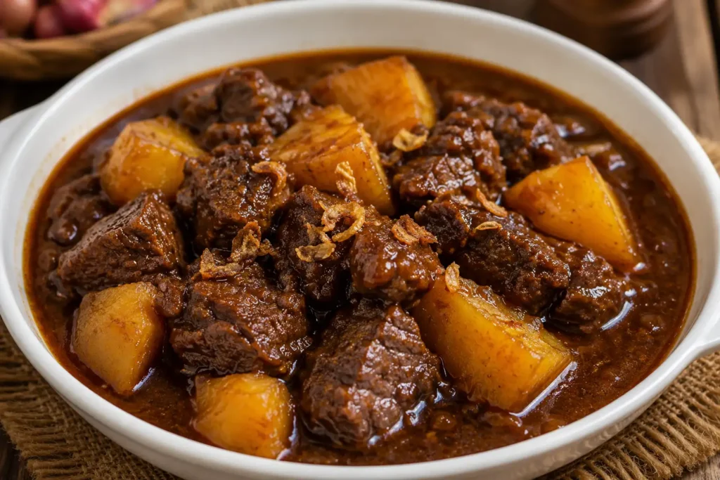 Semur daging sapi dengan kentang empuk dan kuah kecap manis