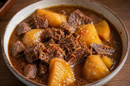 Semur daging sapi dengan kentang empuk dan kuah kecap manis