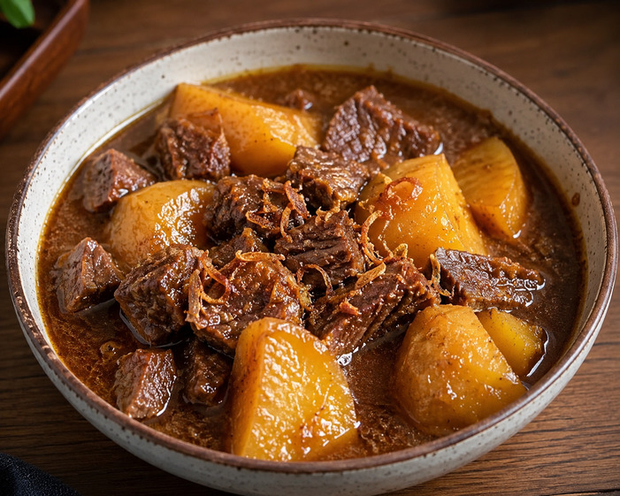 Semur daging sapi dengan kentang empuk dan kuah kecap manis