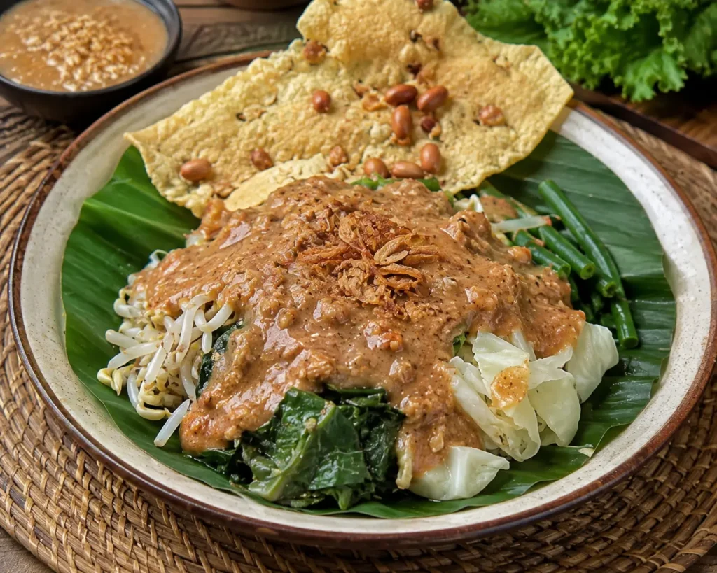 Pecel Madiun dengan sayuran dan sambal kacang