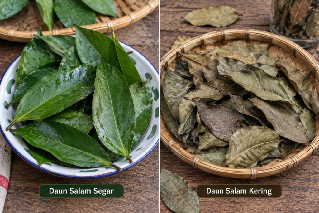 Perbedaan daun salam segar dan daun salam kering