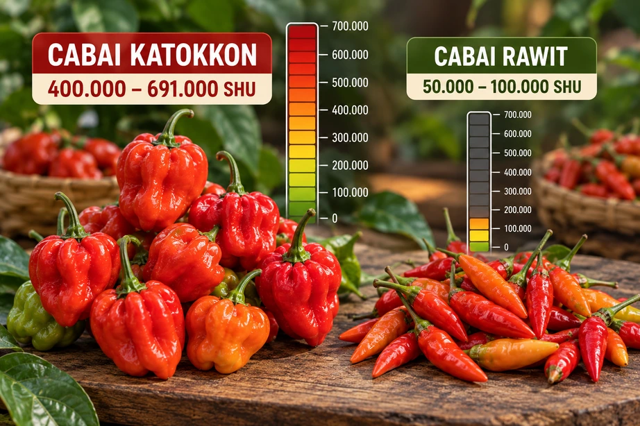Perbandingan kepedasan cabai Katokkon dan cabai rawit berdasarkan nilai SHU